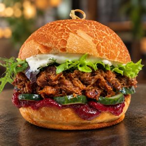Бургер с уткой и клюквенным BBQ